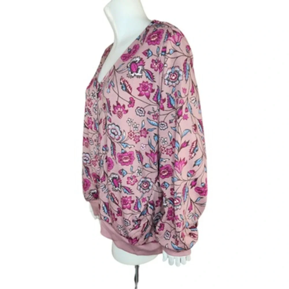 The Muses Lounge‎ French Terry Zip-Front Full Zip Jacket Mauve Floral X-Large